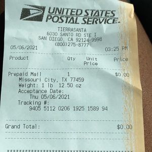 Shipping proof for Glamourgurl7